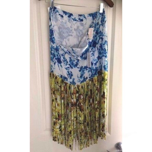 Rococo Sand Silk Mini Skirt M Floral Fringe Gold Festival Boho - Picture 6 of 10